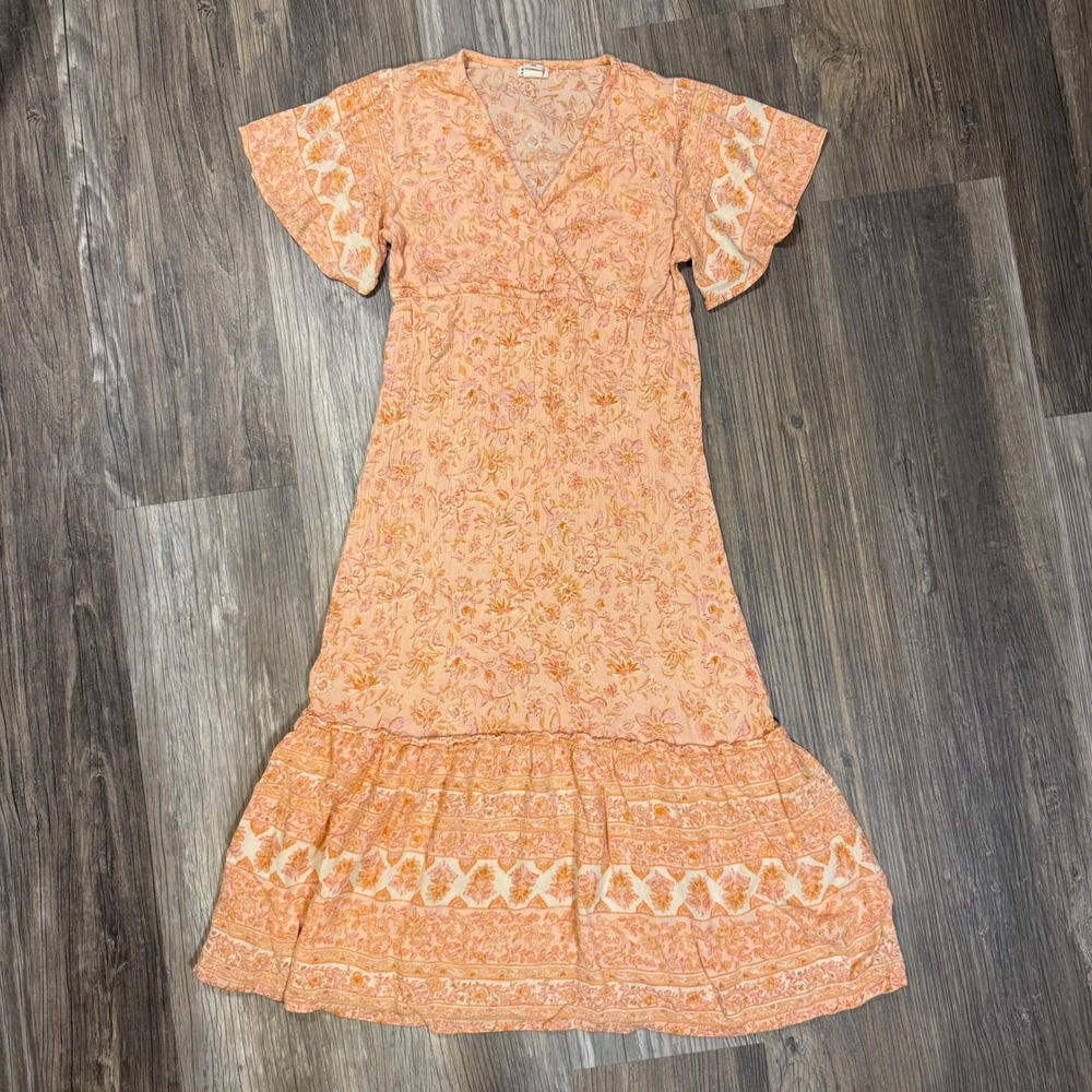 Billabong Girls Peach Orange Floral Boho Tiered Maxi Dress L Beachy Cottagecore